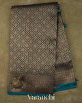 Teal Blue Floral Jaal Pure Kora Silk Saree