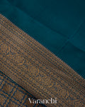 Teal Blue Floral Jaal Pure Kora Silk Saree
