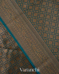 Teal Blue Floral Jaal Pure Kora Silk Saree