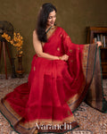 Red Pure Kora Silk Handloom Saree