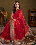 Red Pure Kora Silk Handloom Saree