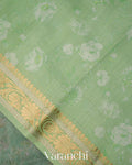 Mint Green Floral Digital Printed Pure Kora Silk Saree