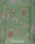 Mint Green Floral Digital Printed Pure Kora Silk Saree