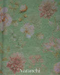 Mint Green Floral Digital Printed Pure Kora Silk Saree