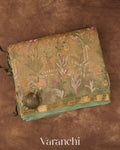 Sand Beige Floral Embroidered Pure Tissue Kora Silk Saree