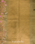 Sand Beige Floral Embroidered Pure Tissue Kora Silk Saree