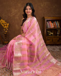 Rose Pink Tissue Striped Pure Kora Silk Saree