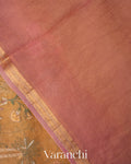 Muted Yellow Floral Embroidered Pure Tissue Kora Silk Saree