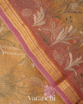 Muted Yellow Floral Embroidered Pure Tissue Kora Silk Saree