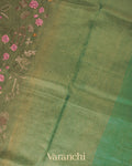 Muted Green  Floral Embroidered Pure Tissue Kora Silk Saree