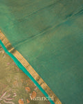 Muted Green  Floral Embroidered Pure Tissue Kora Silk Saree