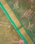 Muted Green  Floral Embroidered Pure Tissue Kora Silk Saree