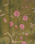 Muted Green  Floral Embroidered Pure Tissue Kora Silk Saree
