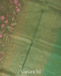 Muted Green Floral Embroidered Pure Tissue Kora Silk Saree
