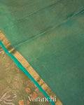 Muted Green Floral Embroidered Pure Tissue Kora Silk Saree