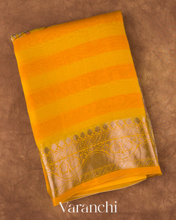 Mustard Yellow Kalamkari Printed Pure Kora Silk Saree