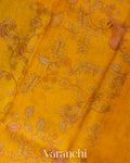 Mustard Yellow Kalamkari Printed Pure Kora Silk Saree