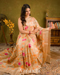 Ivory Cream Floral Printed Pure Tussar Silk Saree