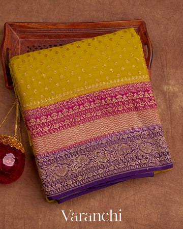 Lemon Yellow Pure Crepe Silk Handloom Saree