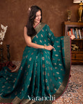 Teal Blue Pure Moonga Silk Handloom Saree