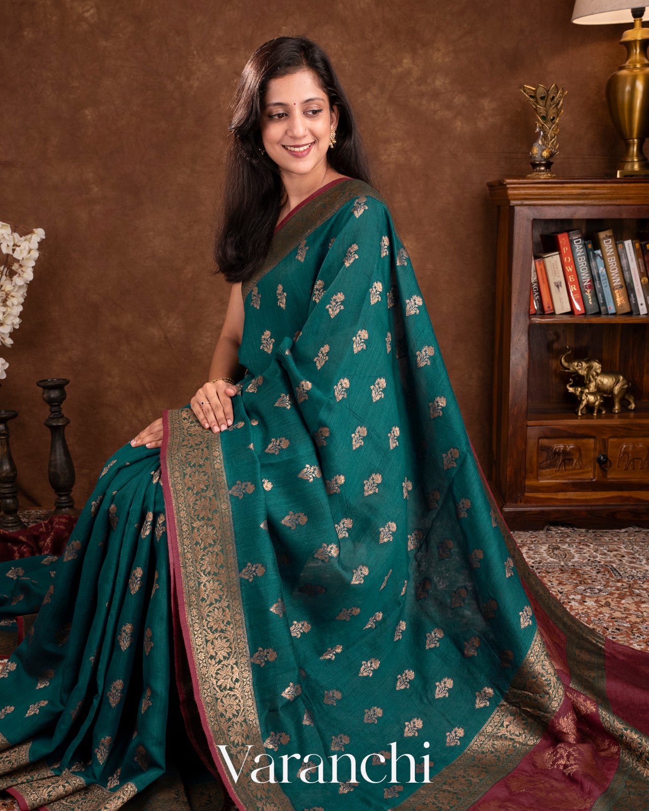 Teal Blue Pure Moonga Silk Handloom Saree