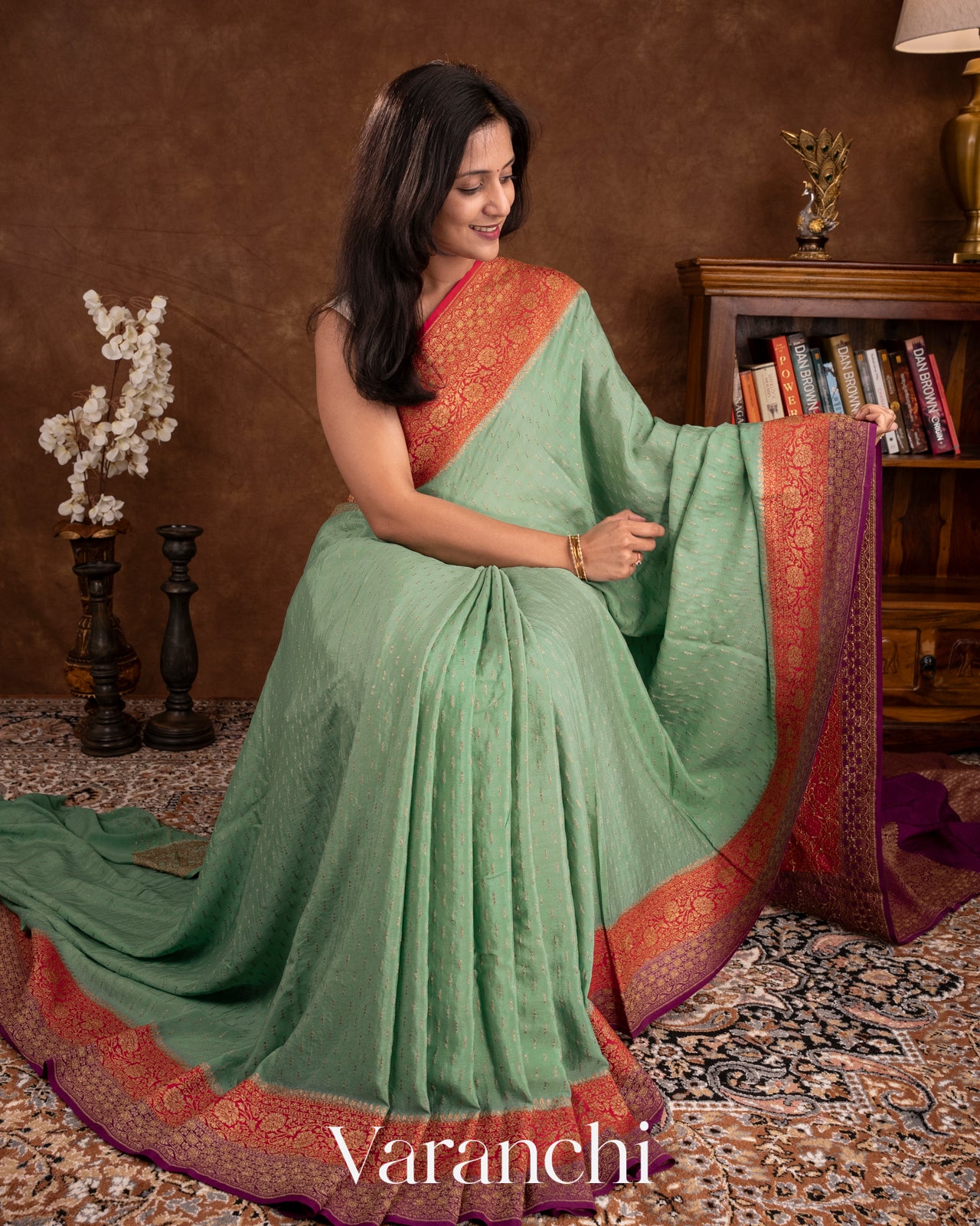 Mint Green Pure Crepe Silk Handloom Saree