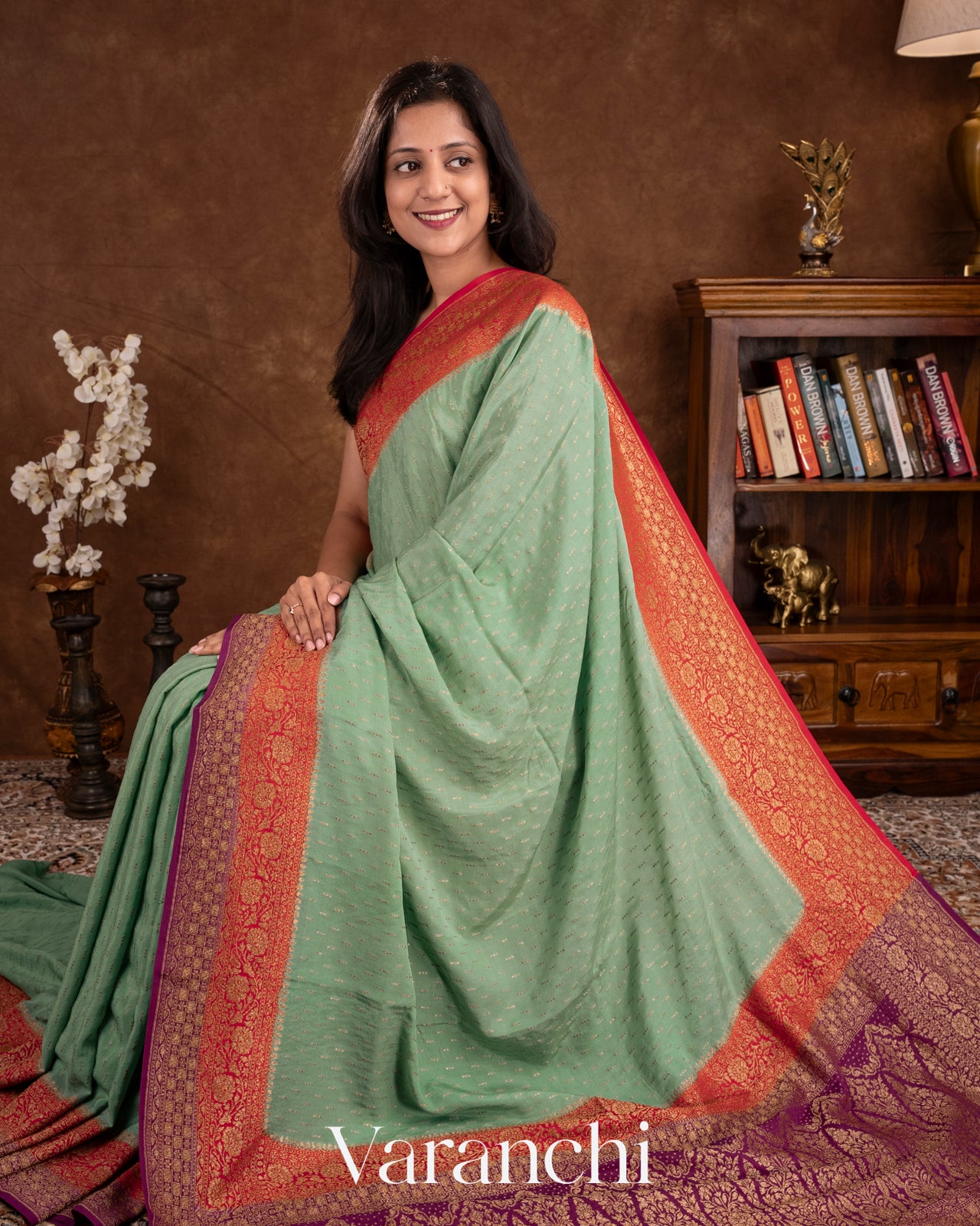 Mint Green Pure Crepe Silk Handloom Saree