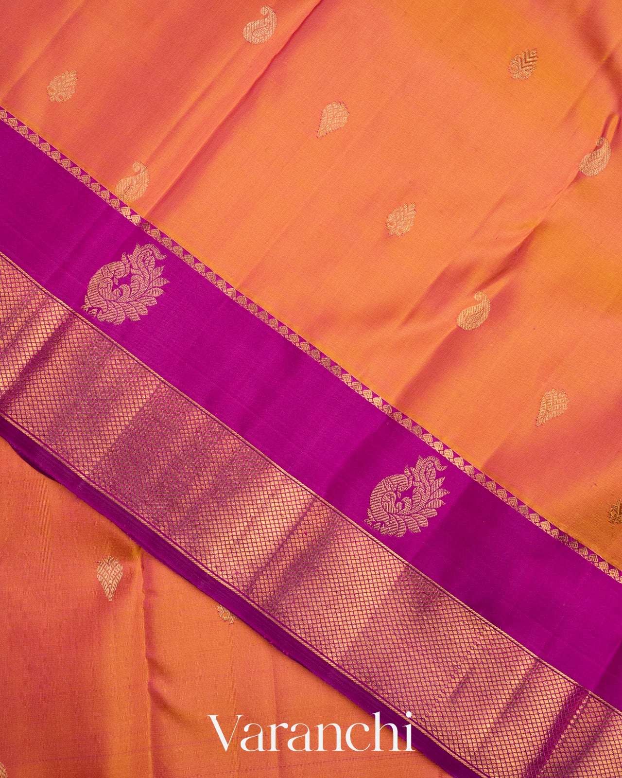 Muskmelon Orange Pure Kanchipuram Silk Handloom Saree