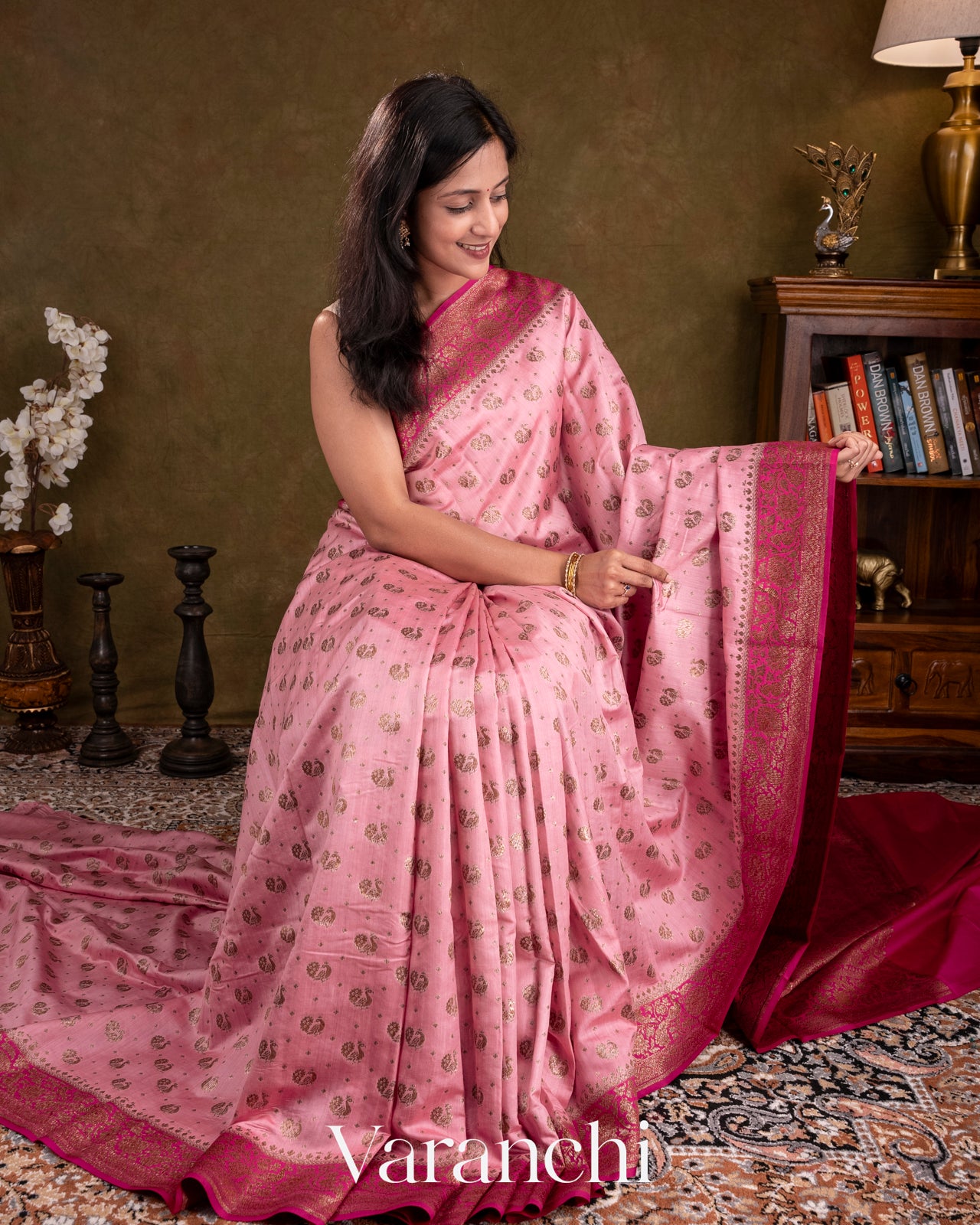 Pastel Pink Pure Chiniya Silk Saree