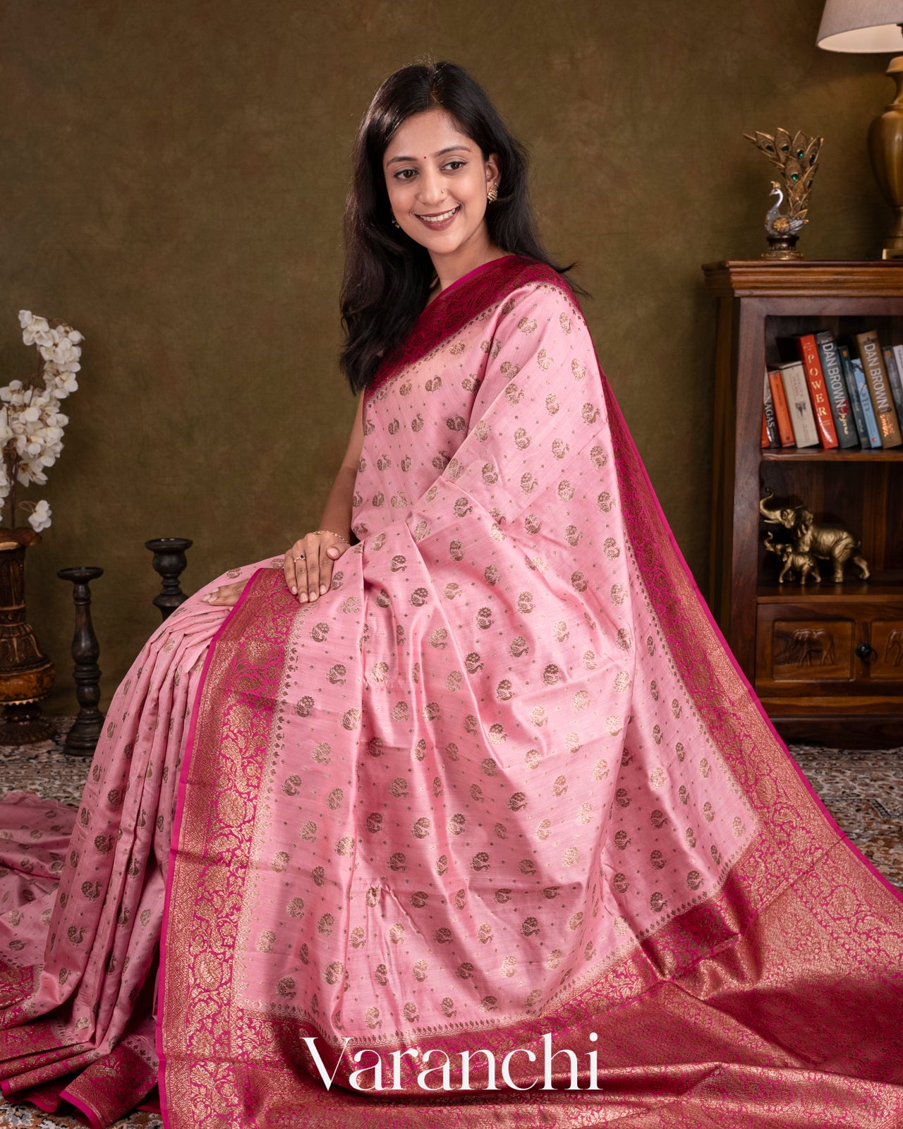 Pastel Pink Pure Chiniya Silk Saree