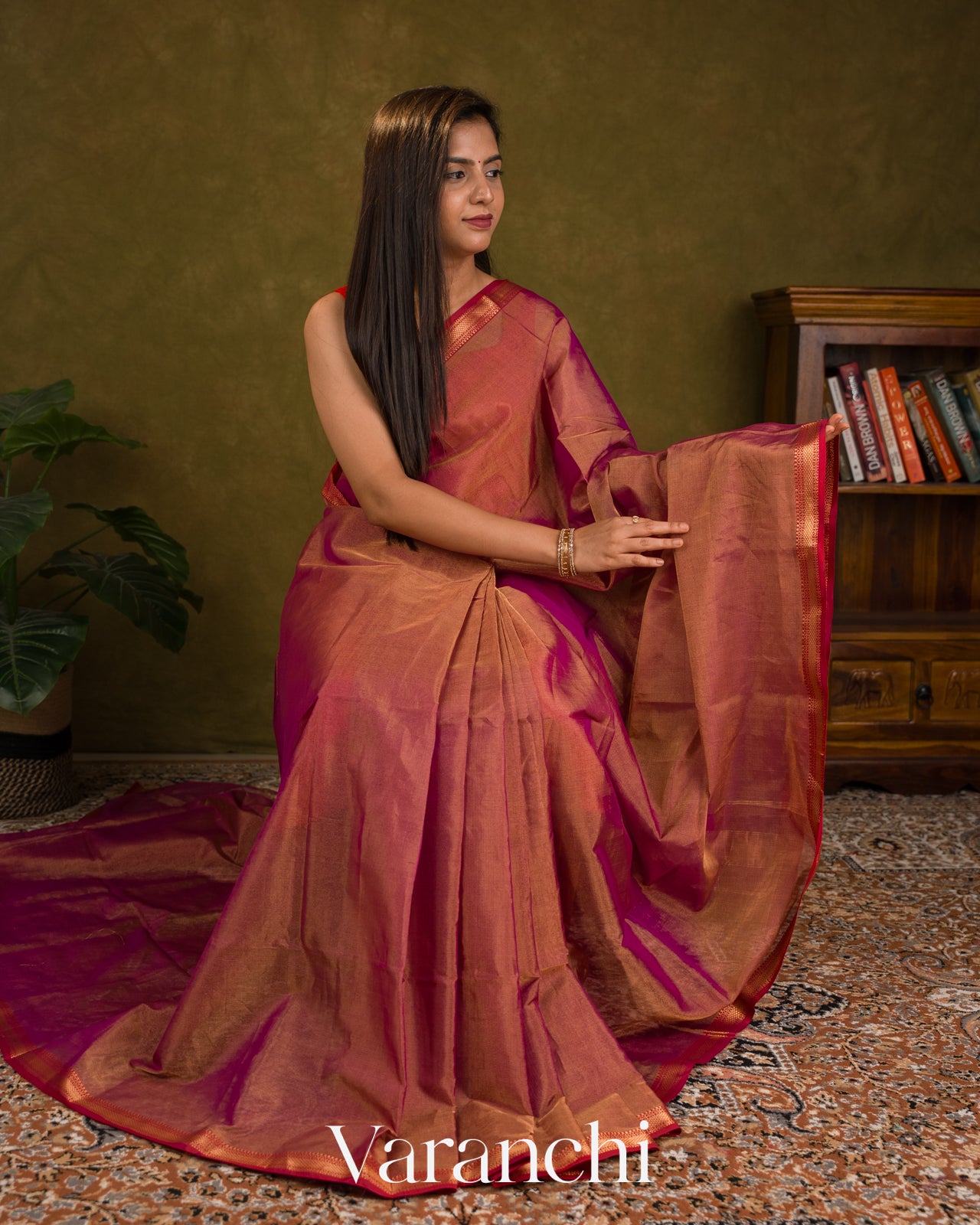 Dusty Rose Pure Maheshwari Silk Cotton Handloom Saree