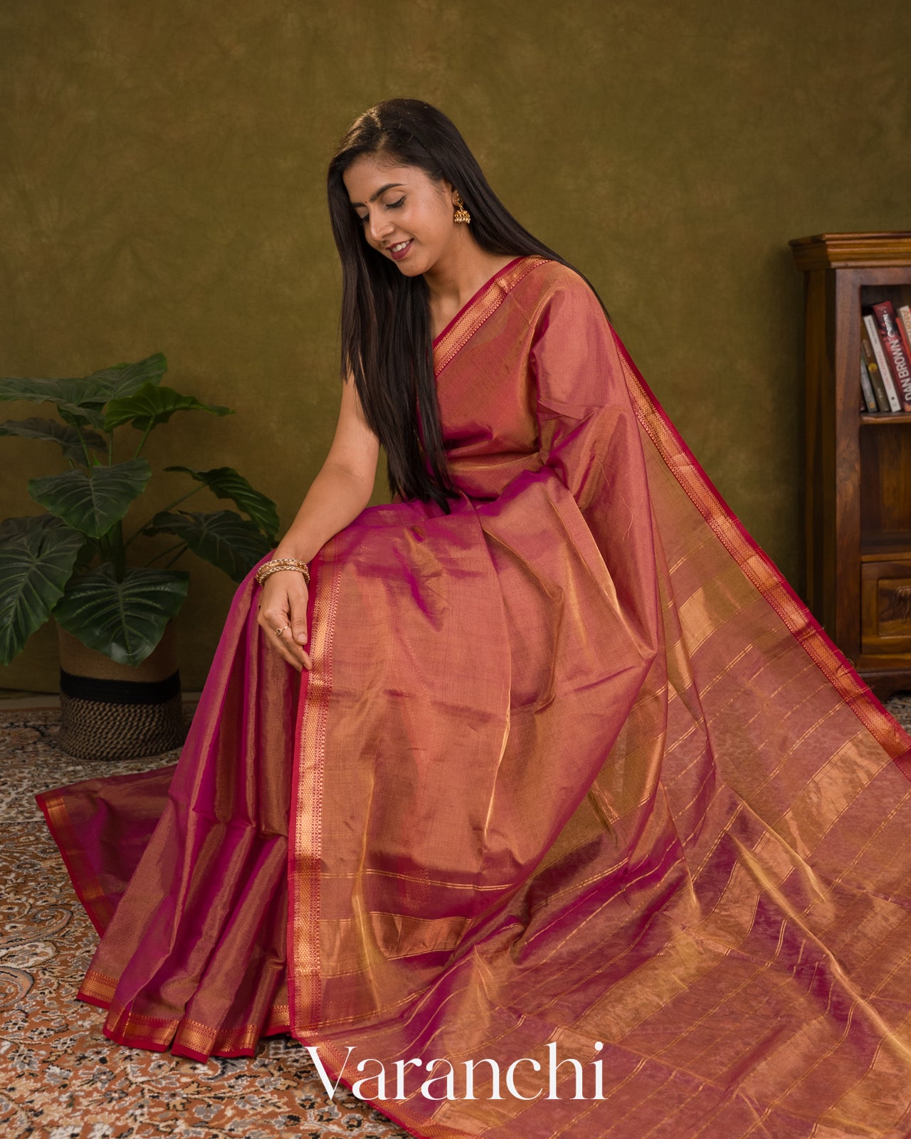Dusty Rose Pure Maheshwari Silk Cotton Handloom Saree