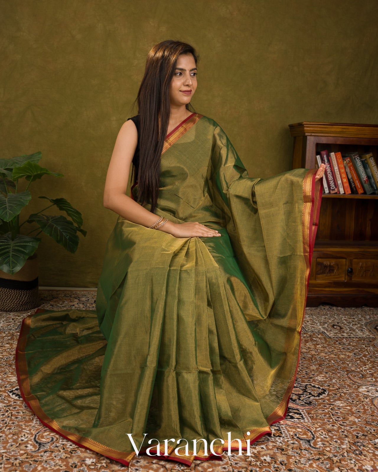 Moss Green Pure Maheshwari Silk Cotton Handloom Saree