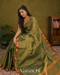 Moss Green Pure Maheshwari Silk Cotton Handloom Saree