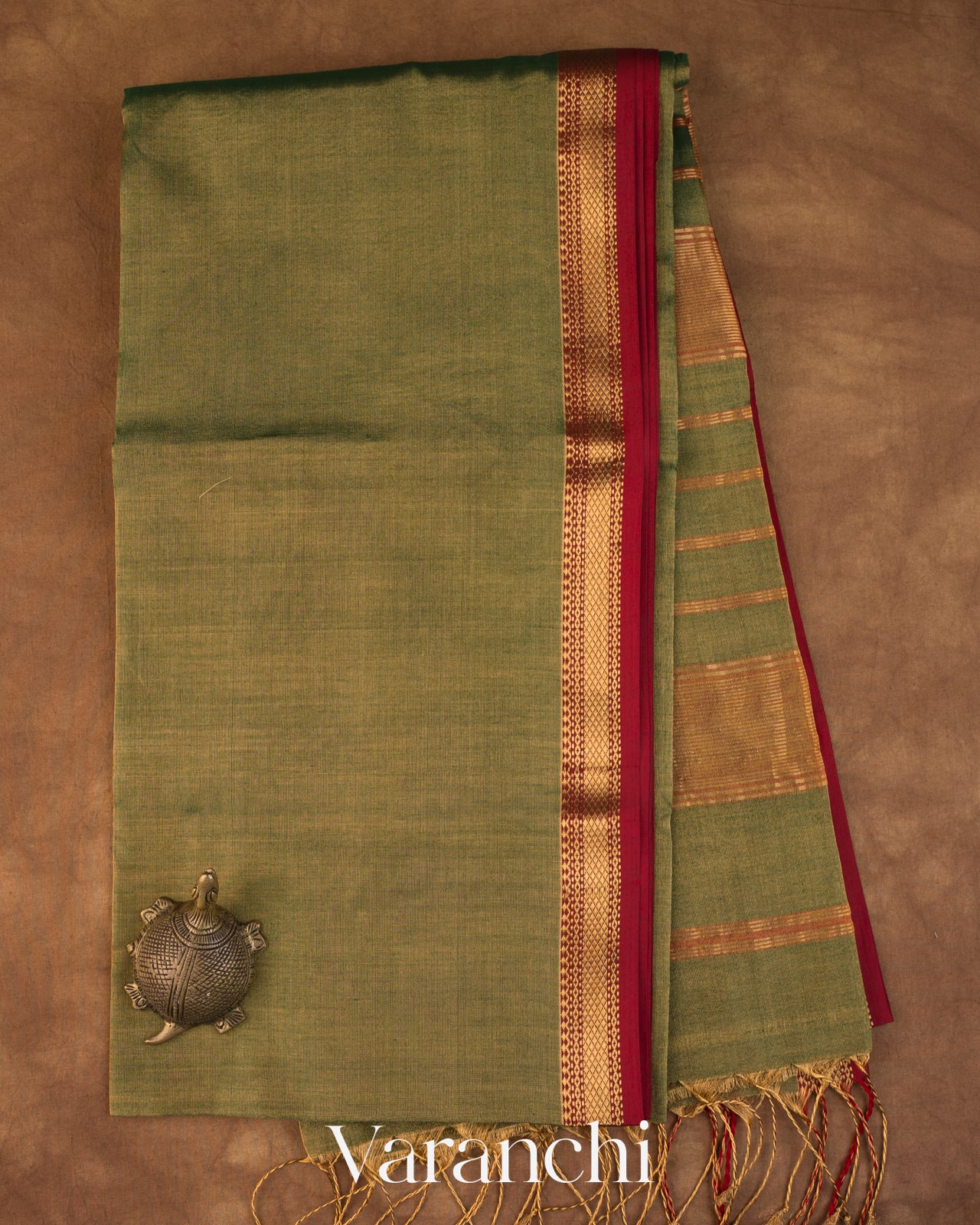Moss Green Pure Maheshwari Silk Cotton Handloom Saree