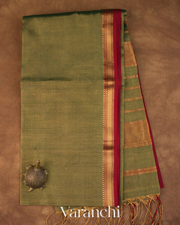 Moss Green Pure Maheshwari Silk Cotton Handloom Saree