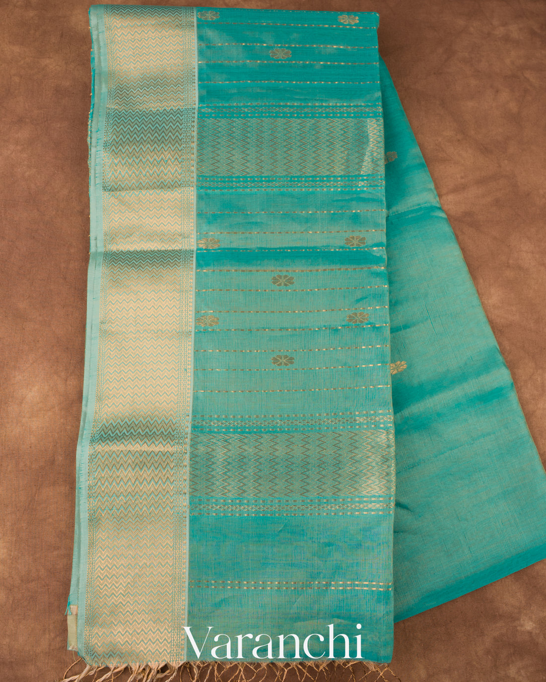 Aqua Blue Pure Tissue Maheswari Silk Cotton Handloom Saree