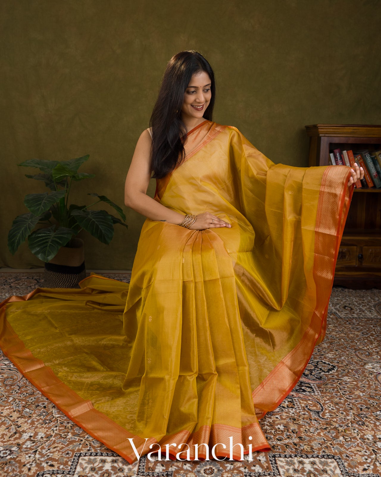 Golden Yellow Pure Maheshwari Silk Cotton Handloom Saree