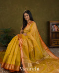 Golden Yellow Pure Maheshwari Silk Cotton Handloom Saree