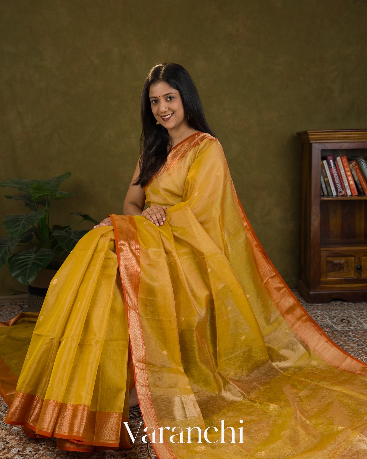 Golden Yellow Pure Maheshwari Silk Cotton Handloom Saree