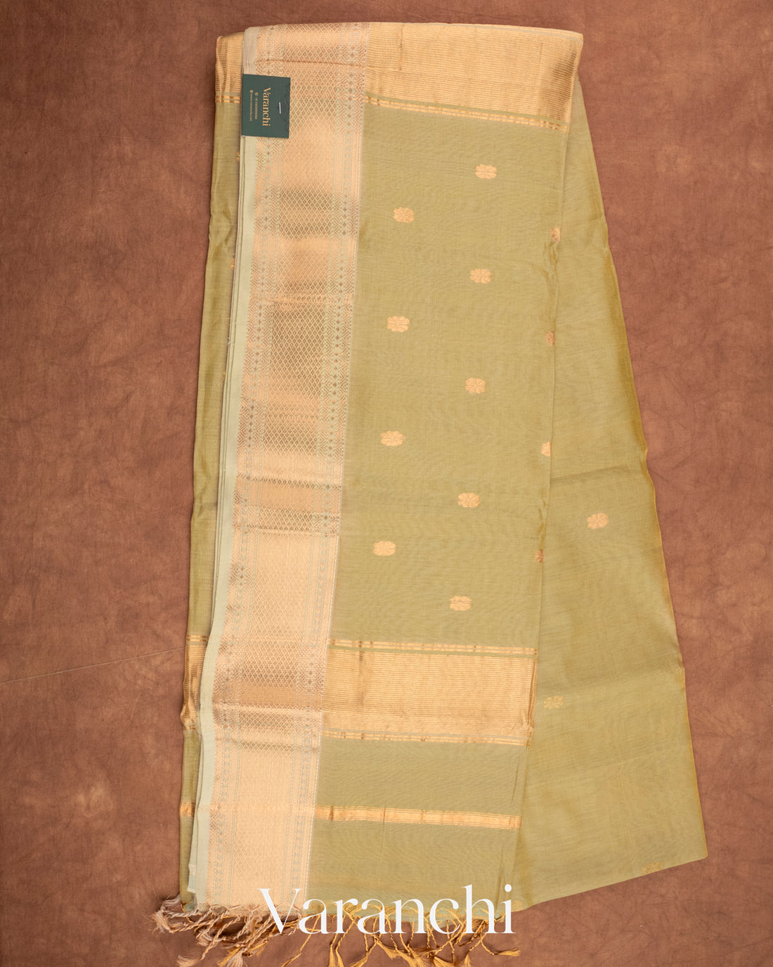 Light Pista Green Pure Maheswari Silk Cotton Tissue Handloom Saree