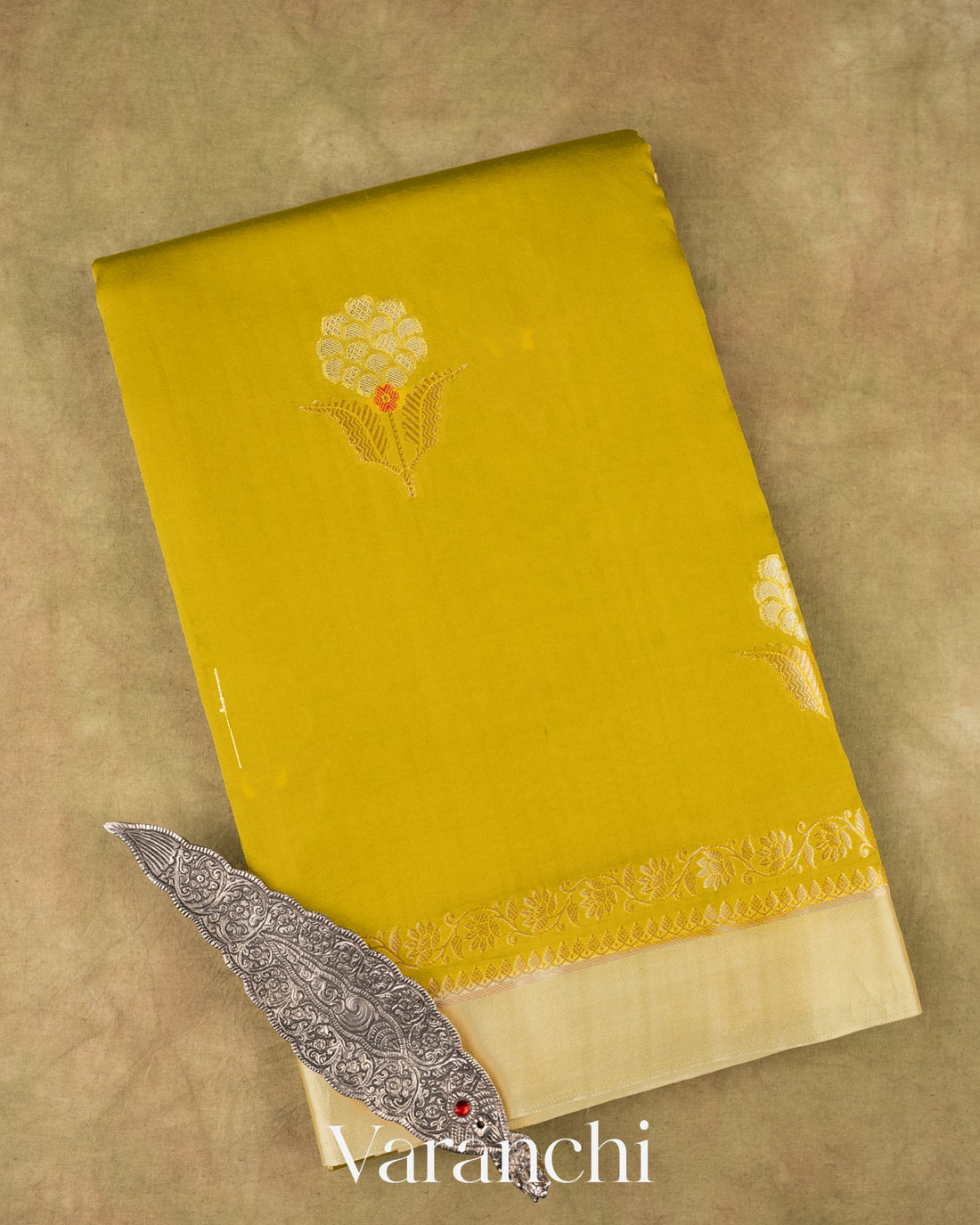 Olive Yellow Pure Poona Silk Saree