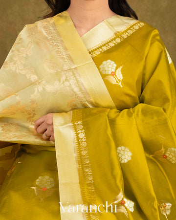 Olive Yellow Pure Mango Silk Handloom Saree