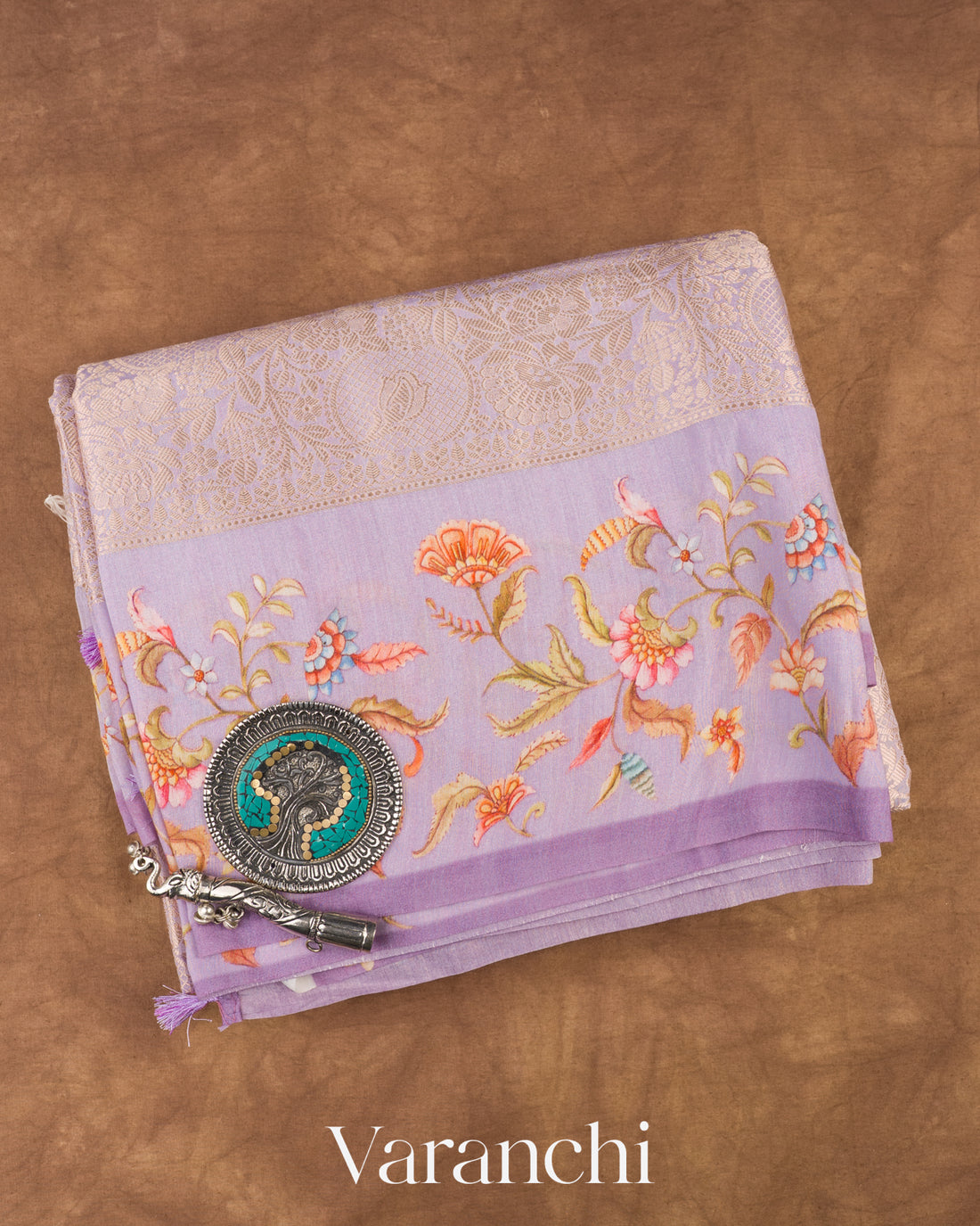 Lavender Heavy Brocade Pure Mul Chiniya Silk Saree