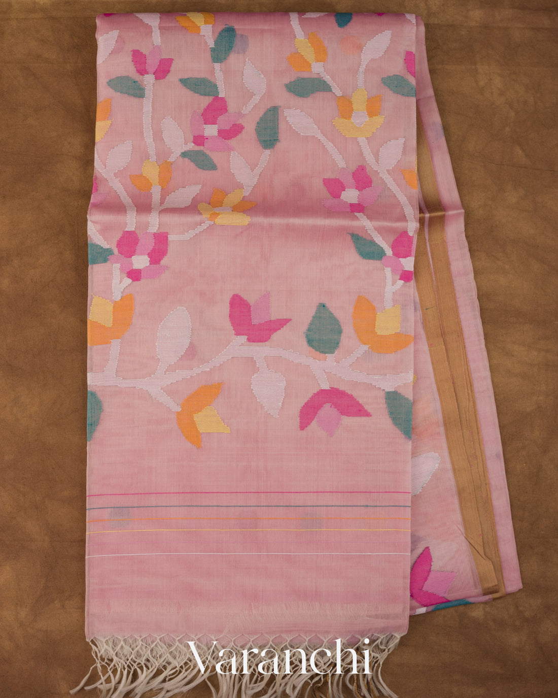 Baby Pink Jamdani Pure Muslin Silk Handloom Saree