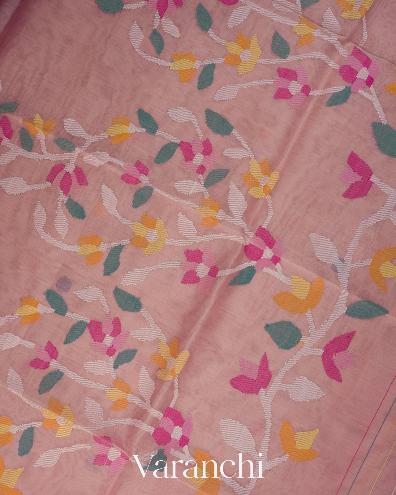 Baby Pink Jamdani Pure Muslin Silk Handloom Saree