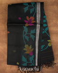 Black Floral Jamdani Pure Muslin Handloom Saree