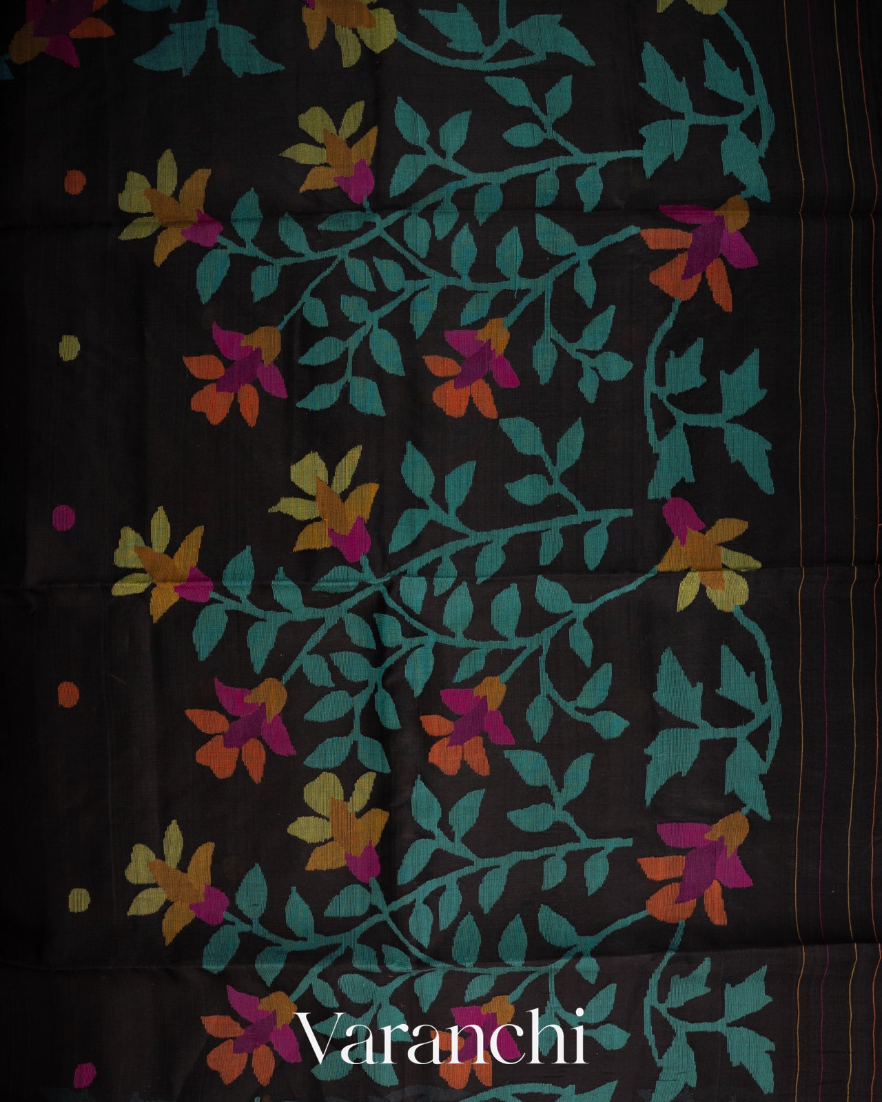 Black Floral Jamdani Pure Muslin Handloom Saree