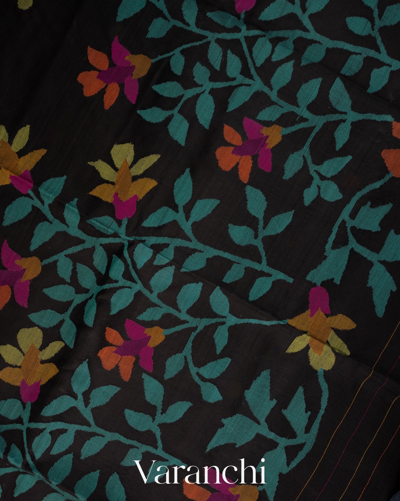 Black Floral Jamdani Pure Muslin Handloom Saree