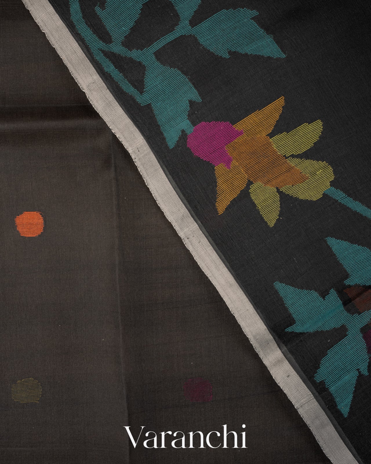 Black Floral Jamdani Pure Muslin Handloom Saree